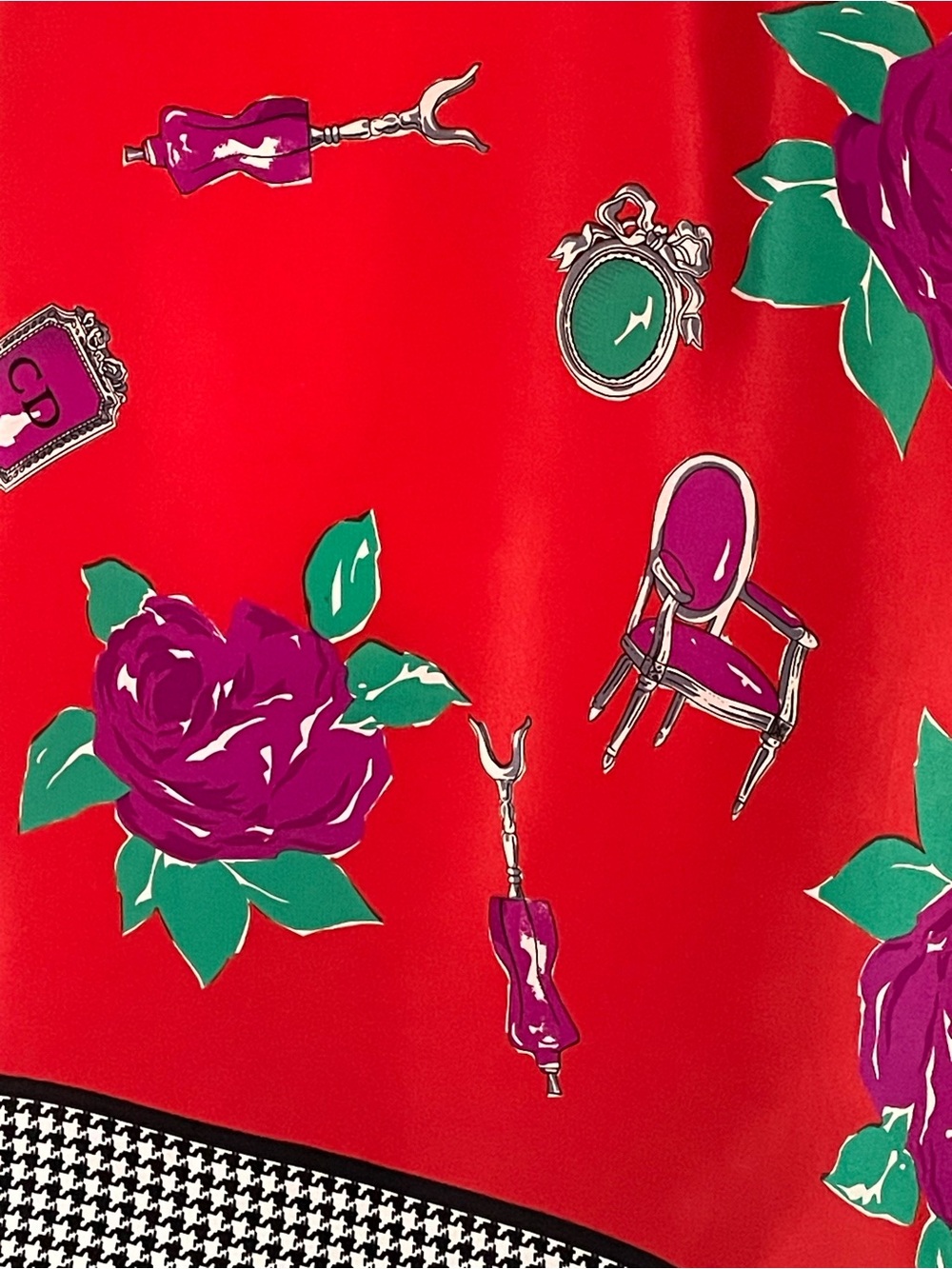 Gorg Vintage Christian Dior Silk Scarf Crimson with Roses Large 34 In Mint Cond - Picture 8 of 10